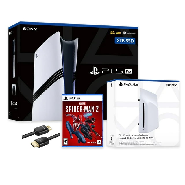 PlayStation 5 Pro Console SSD 2 To avec Lecteur de Disque, Manette Sans Fil et Spider-Man 2 - CFI-7019 PS5 Pro