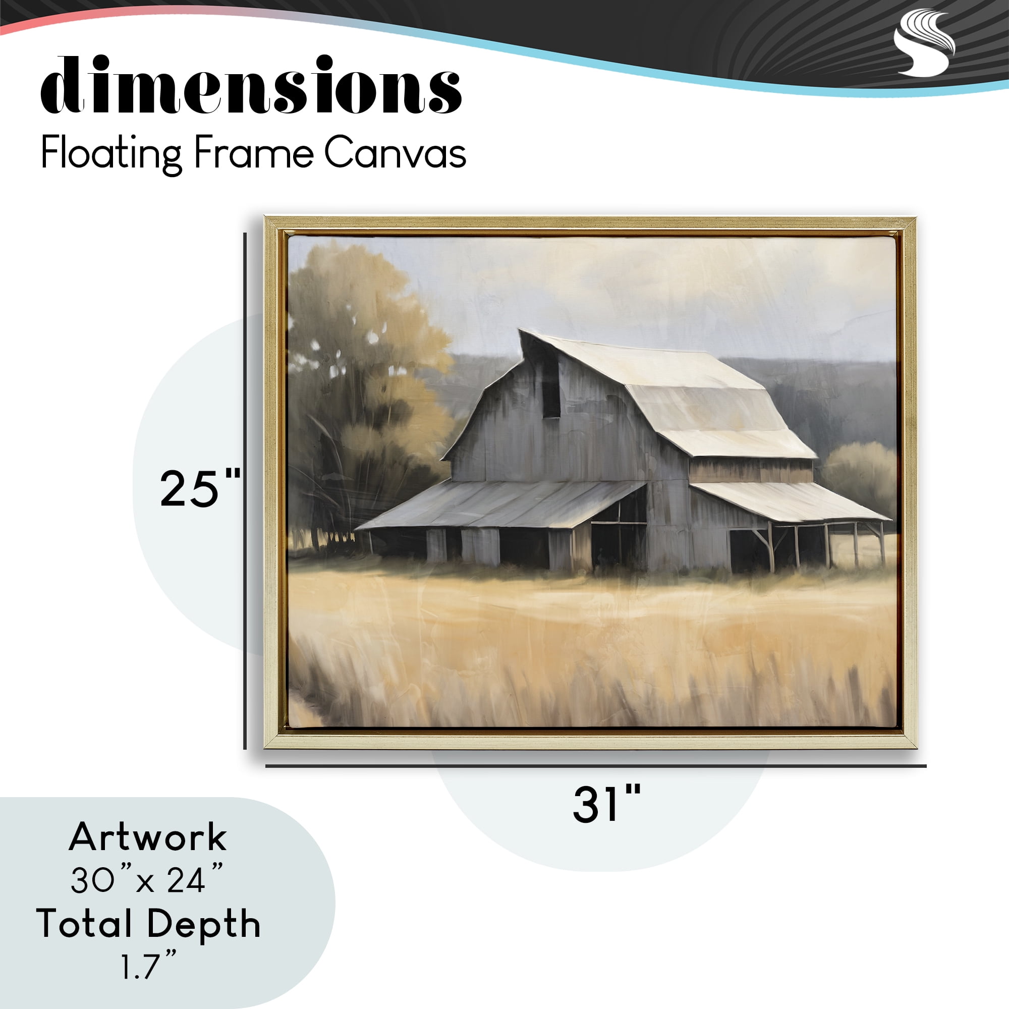 Stupell Industries In The Field Farm Structure Gold Framed Floater Canvas Wall Art, design by Kim Allen