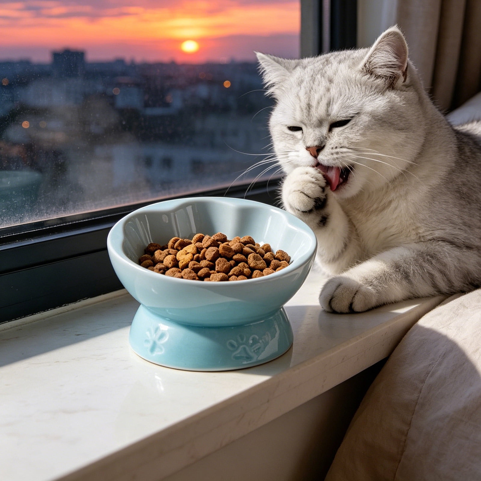 NWOKYZGH Ceramic Slow Feeder Bowl, Elevated Bowl Tilted Design Slow Feeder for and for Dry and Wet Food