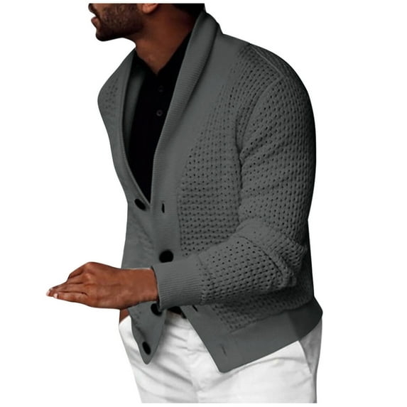 Hfyihgf Mens Cable Knit Cardigan Sweater Shawl Collar Loose Fit Long Sleeve Button Casual Chunky Termal Cardigans Outwear Tops(Gray,XL)