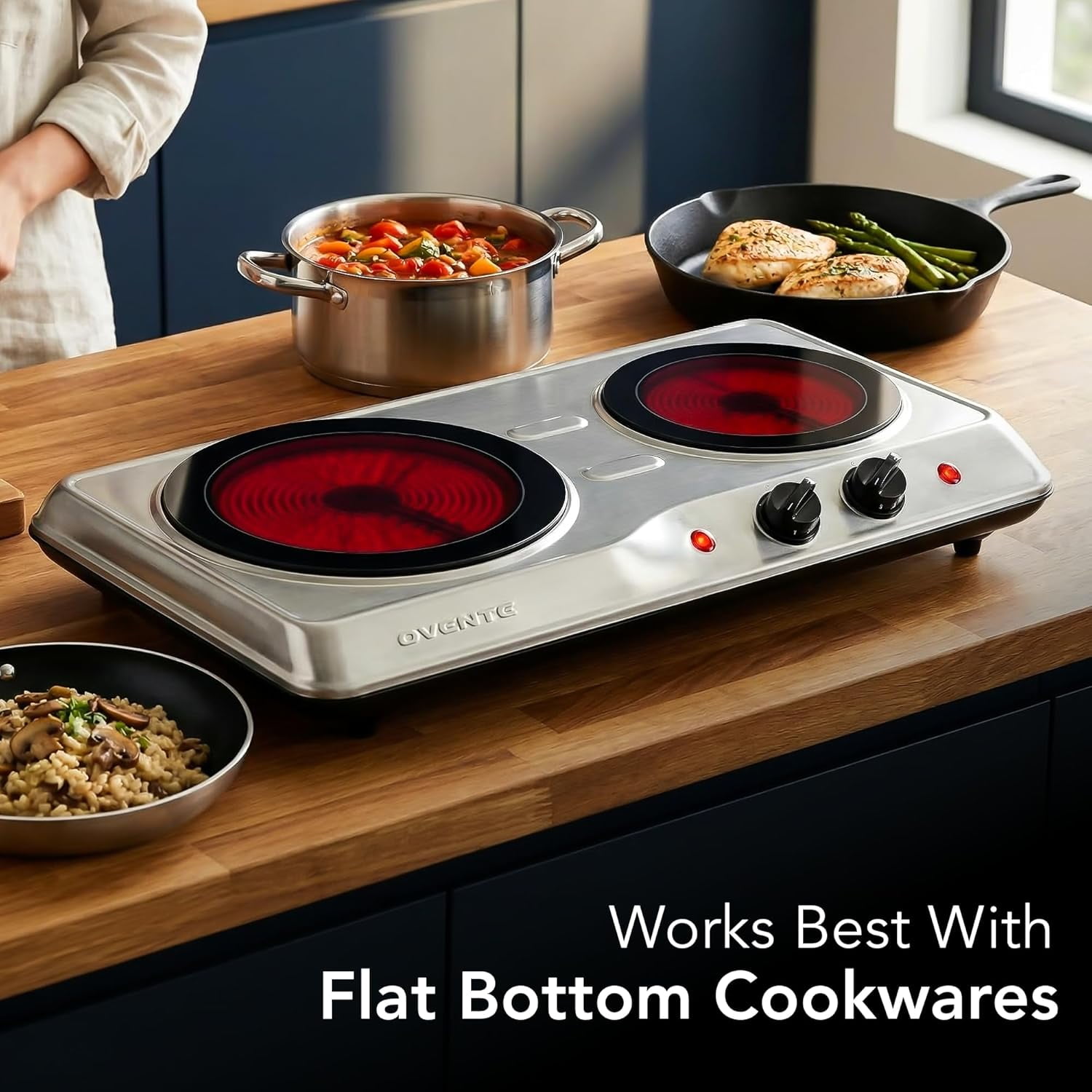 Countertop Double , 1700W Electric Hot Plate with Ceramic Glass Cooktop and Temperature Control for Kitchen
