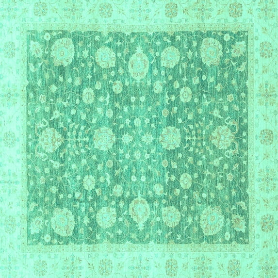 Ahgly Company Machine Washable Indoor Square Oriental Turquoise Blue Traditional Area Rugs, 7' Square