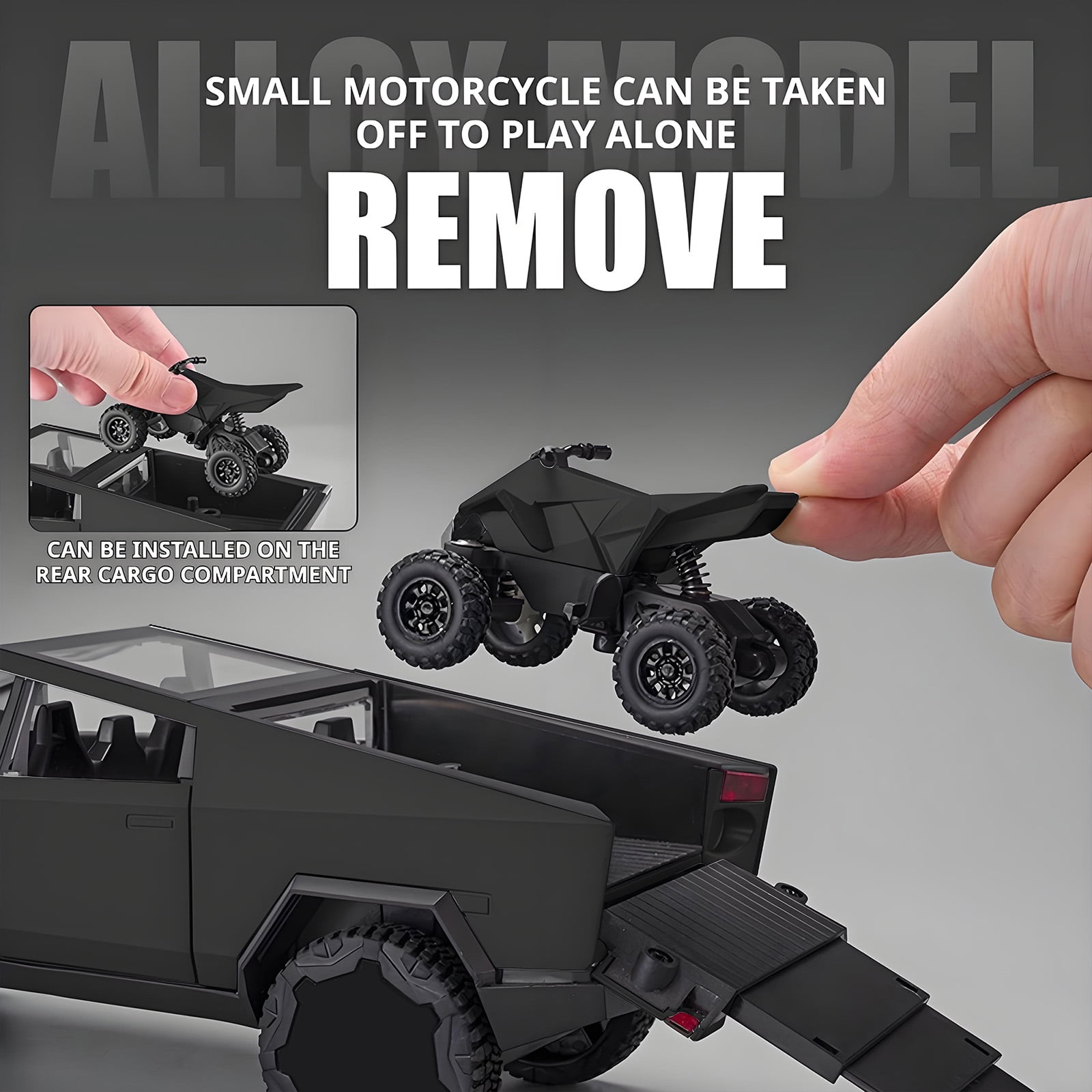 Anmyjuly Toy Trucks Model Pickup Motorcycle Silver Alloy 1/24 Diecast Vehicles with Sound and Light,Gray