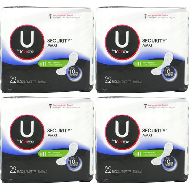 U By Kotex Security Maxi Pads Heavy Flow 22 Ct 4 Pack Walmart Com Walmart Com