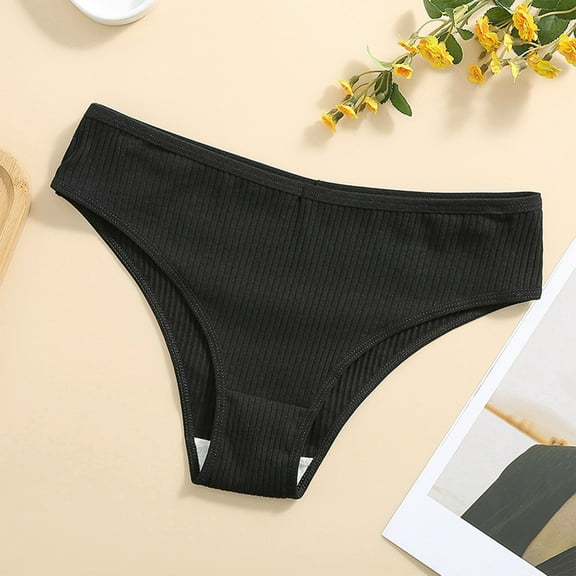 LYEAA Seamless Cotton Underwear for Women Breathable Low Rise Cool Briefs Comfort Solid Cute Daily Panties Fashionable Underpants Black L