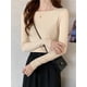 thumbnail image 5 of Suéteres de punto ajustados con cuello oblicuo para mujer, Jersey sólido básico elegante, Tops casuales, Otoño e Invierno, 5 of 5