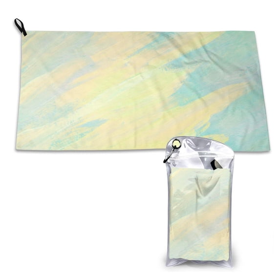 YFYANG Adult Microfiber Portable Travel Towel, Yellow Watercolor Texture Quick Dry Towel with Hiking Buckle PVC Pouch, 16" x 31.5"