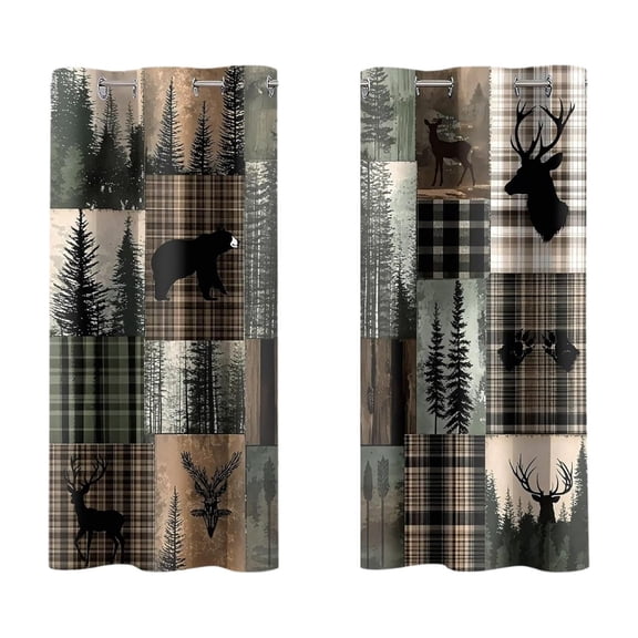 Plaid Brown Blackout Curtains for Living Room, 63x41in Thermal Insulated Room Darkening Drapes, Noise Reducing Grommet Window Curtains for Bedroom Kitchen, 2 Panels