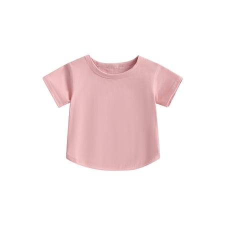

Sunisery Toddler Baby Boy Girls T-Shirt Casual Summer Tops Round Neck Solid Color Loose Short Sleeve Pullover Shirt Pink 18-24 Months