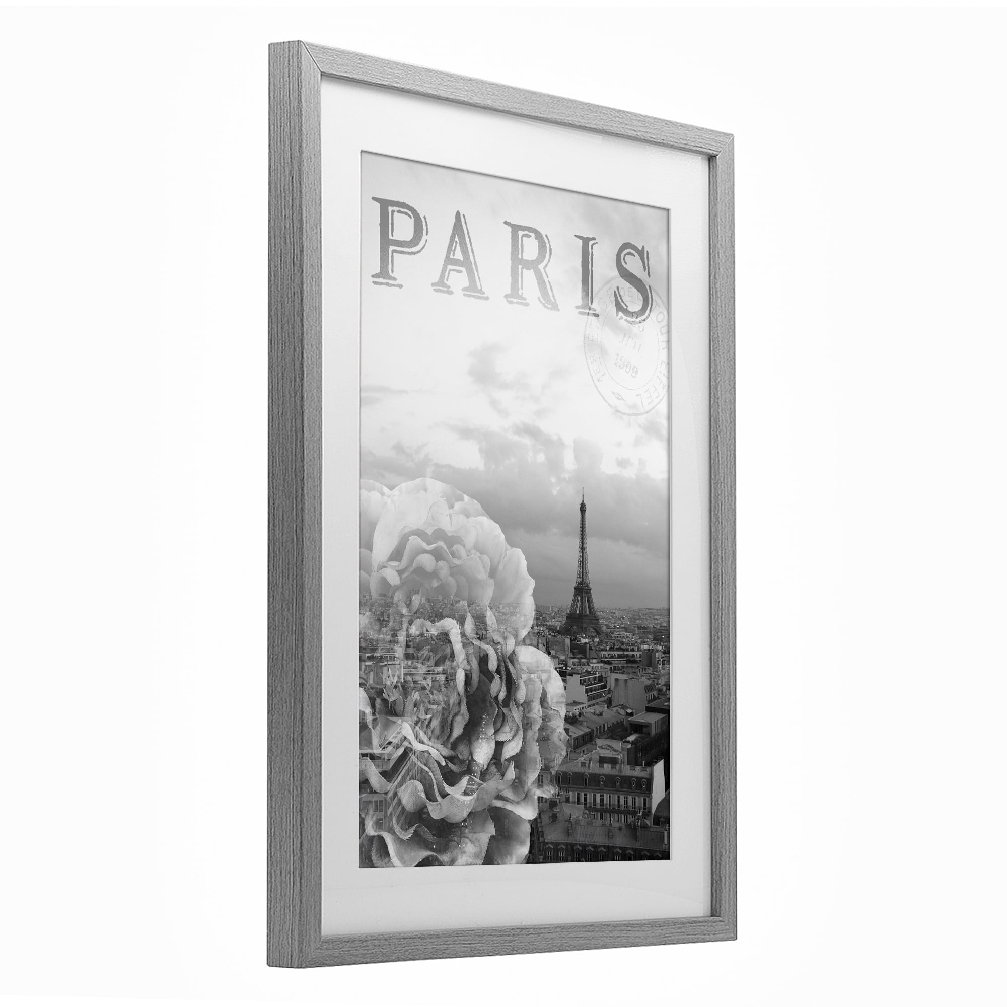 Stupell Industries Paris Postcard in Monochrome Gray Framed Print Under Glass, design by Emily Navas