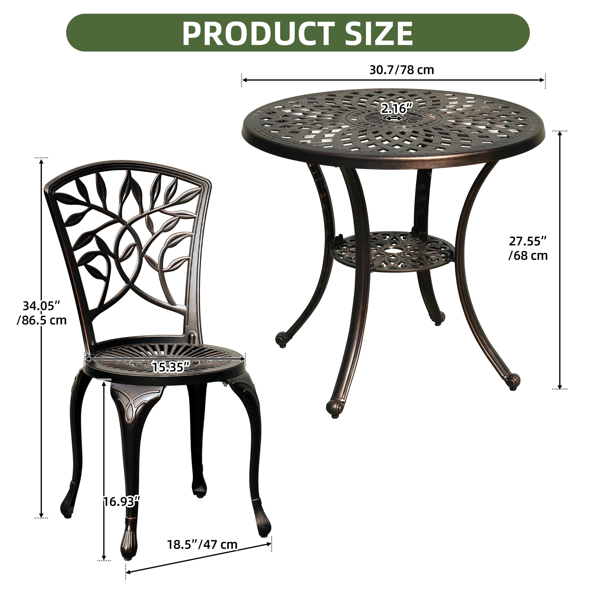 Uforic 5 Piece Outdoor Patio Furniture Patio Dining Sets, Cast Aluminum Patio Bistro Set of 4 Chairs, 30.7 Inches Round Table with Umbrella Hole
