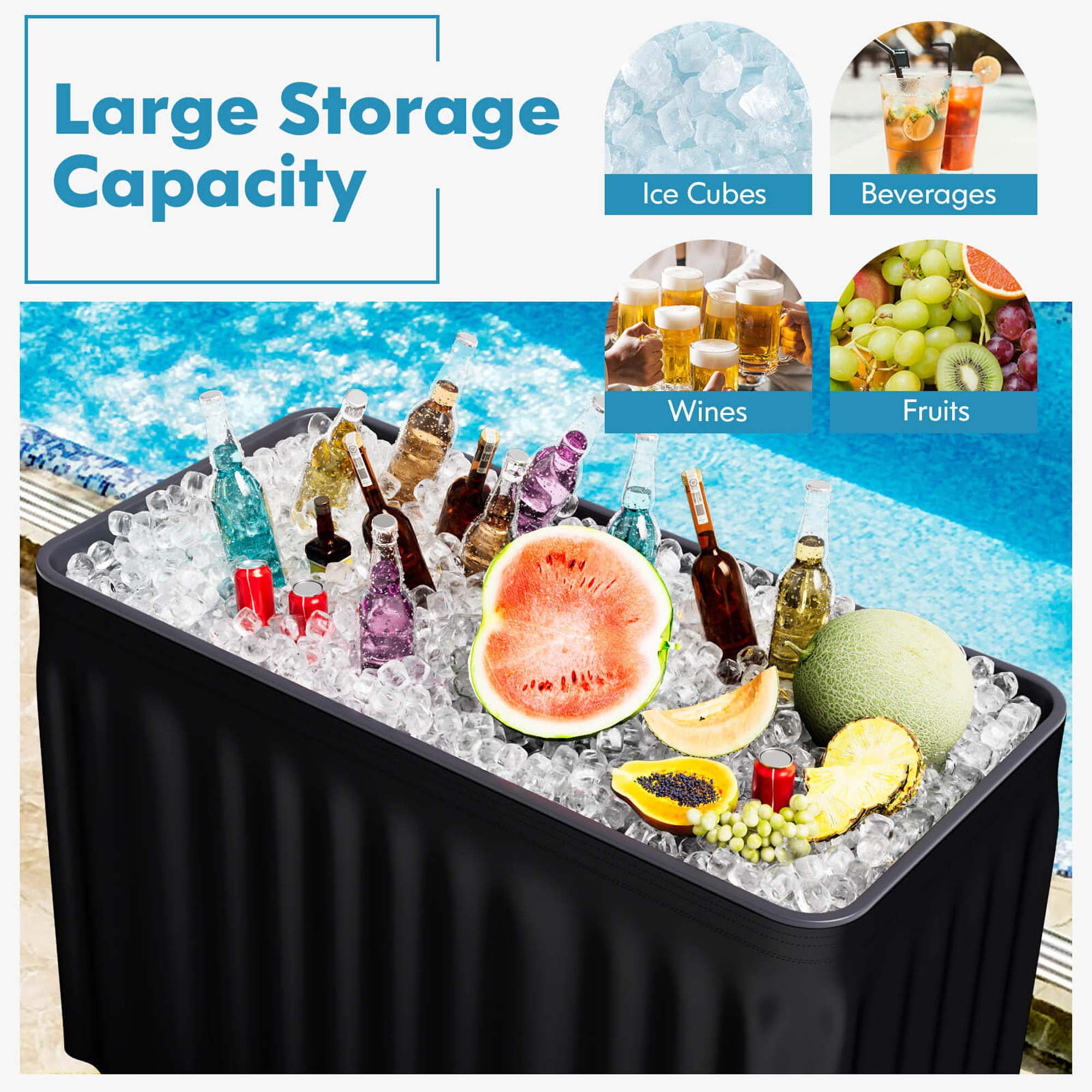 Costway 4 Foot Party Ice Cooler Folding Table Plastic with Matching Skirt Black