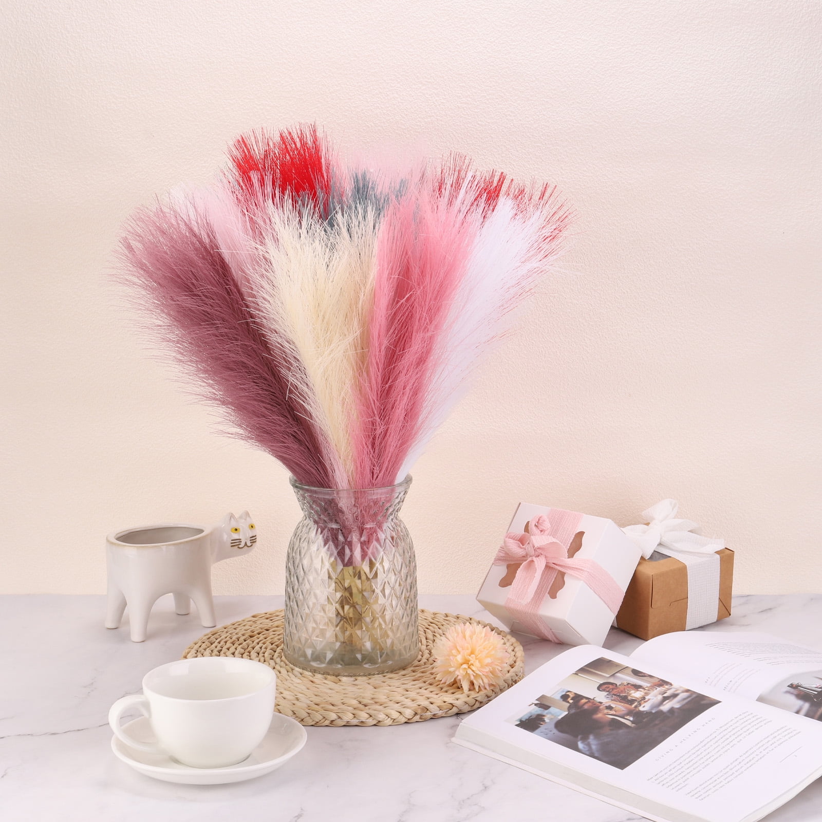 Uxcell 30pcs Dried Faux Pampas Grass 21 Inch Artificial Fake Fluffy Pampas Grass Decor for Fall Home Vase Floor Table Wedding Decorations, Blue Green