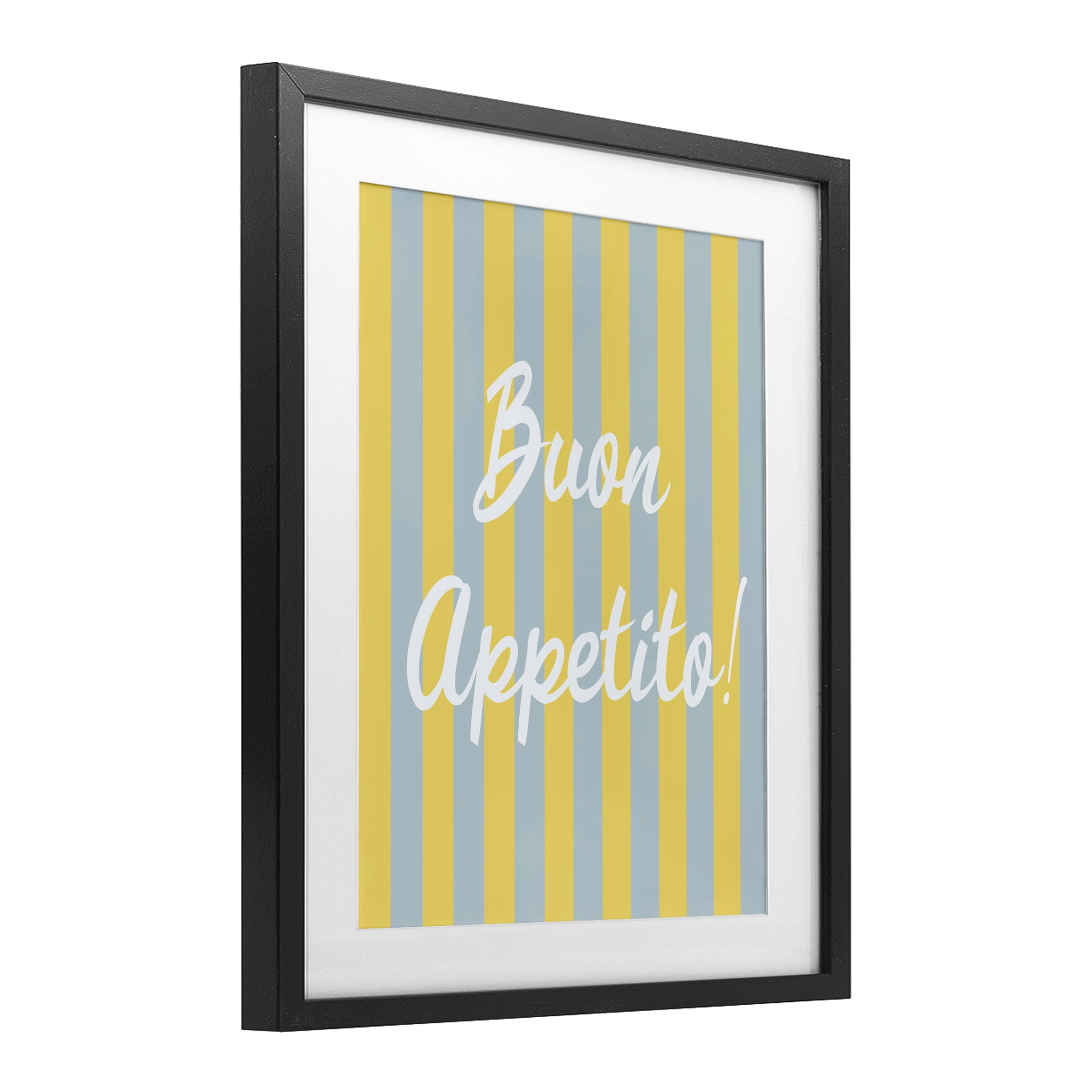 Stupell Industries Buon Appetito Blue Yellow Stripes Black Framed Print Under Glass, design by SD Graphics Studio