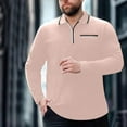 thumbnail image 2 of VSSSJ Men's Plus Size T-Shirt Regular Fit Quarter Zip Long Sleeve Lapel Collared Tops Business Casual Golf Shirt with Pocket Pink L, 2 of 9