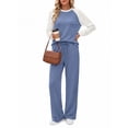 thumbnail image 2 of MOSHU Two Piece Sets for Women Casual Fall Travel Vacation Outfits Color Block Long Sleeve Tops and Drawstring Wide Leg Pants with Pokets Lounge Sets, 2 of 10