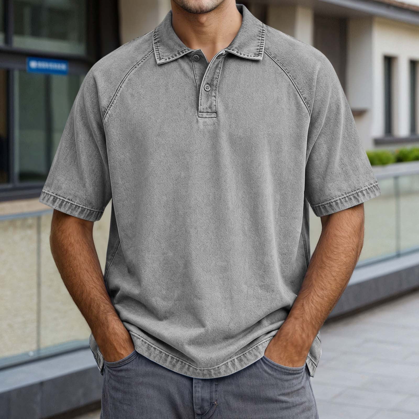 Rhuody T Shirts For Men Adult Referee Shirt V Neck Striped Sweatshirt Short Sleeved Top Versatile Clothing Grey S