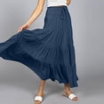thumbnail image 4 of Floral Skirt for Women Summer Casual Women's Solid Color Elastic Waist Binding Large Pleated Skirt High Waist Half Skirt Dark Blue L, 4 of 9