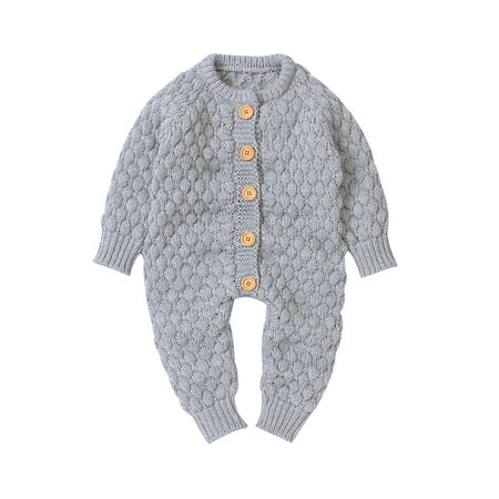 

Kuriozud Newborn Baby Knitted Long Sleeve Round Neck Single Breasted Romper