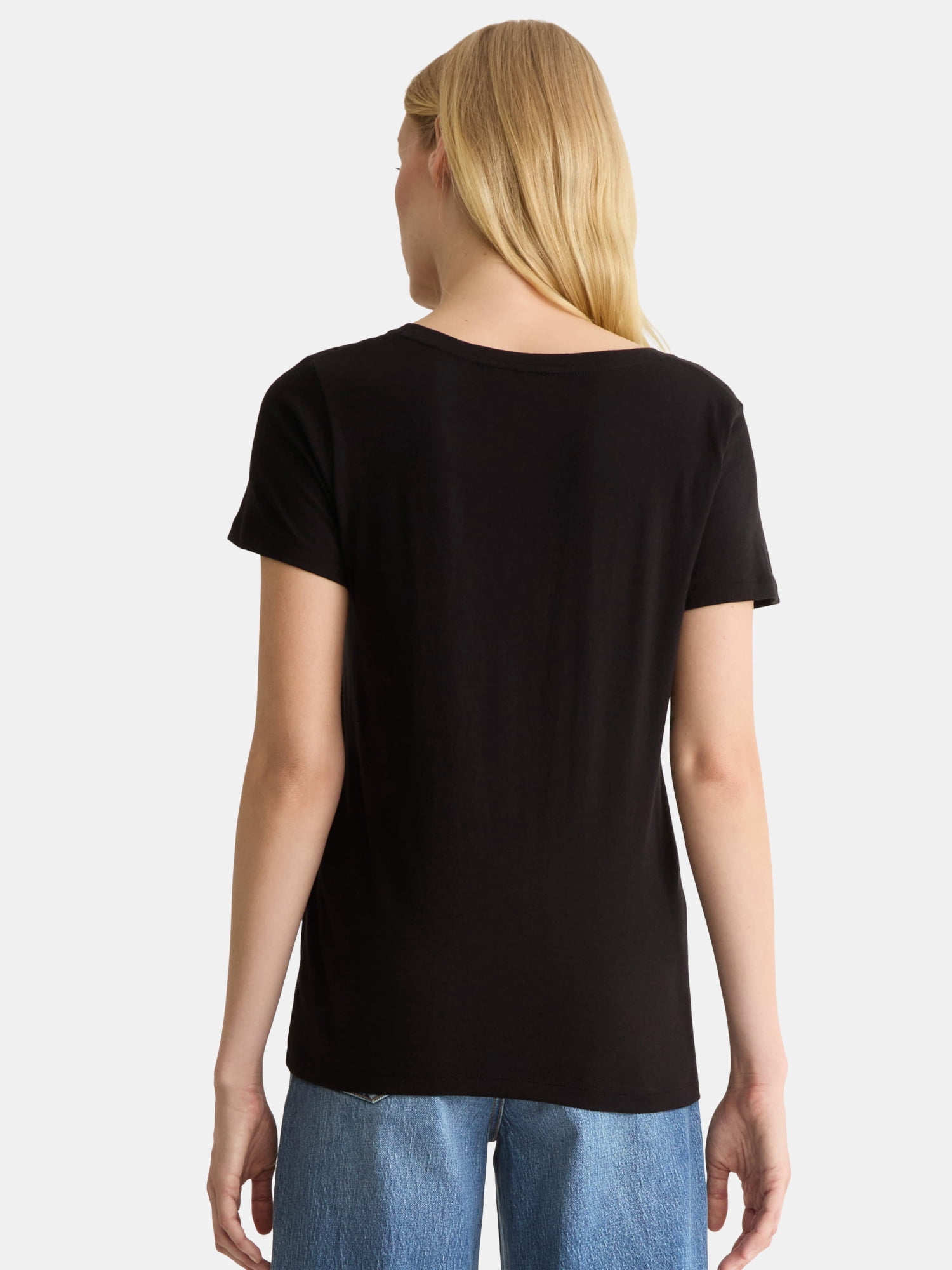 Time and Tru Women's Cotton V-Neck Tee with Short Sleeves, Sizes XS-4X