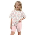 thumbnail image 4 of NAISIBABY Girls 2-Piece Outfits, Short Sleeve Graphic T-Shirts Elastic Waist Shorts Fashion Yoga Sports Sets Pink 6-7T, 4 of 9