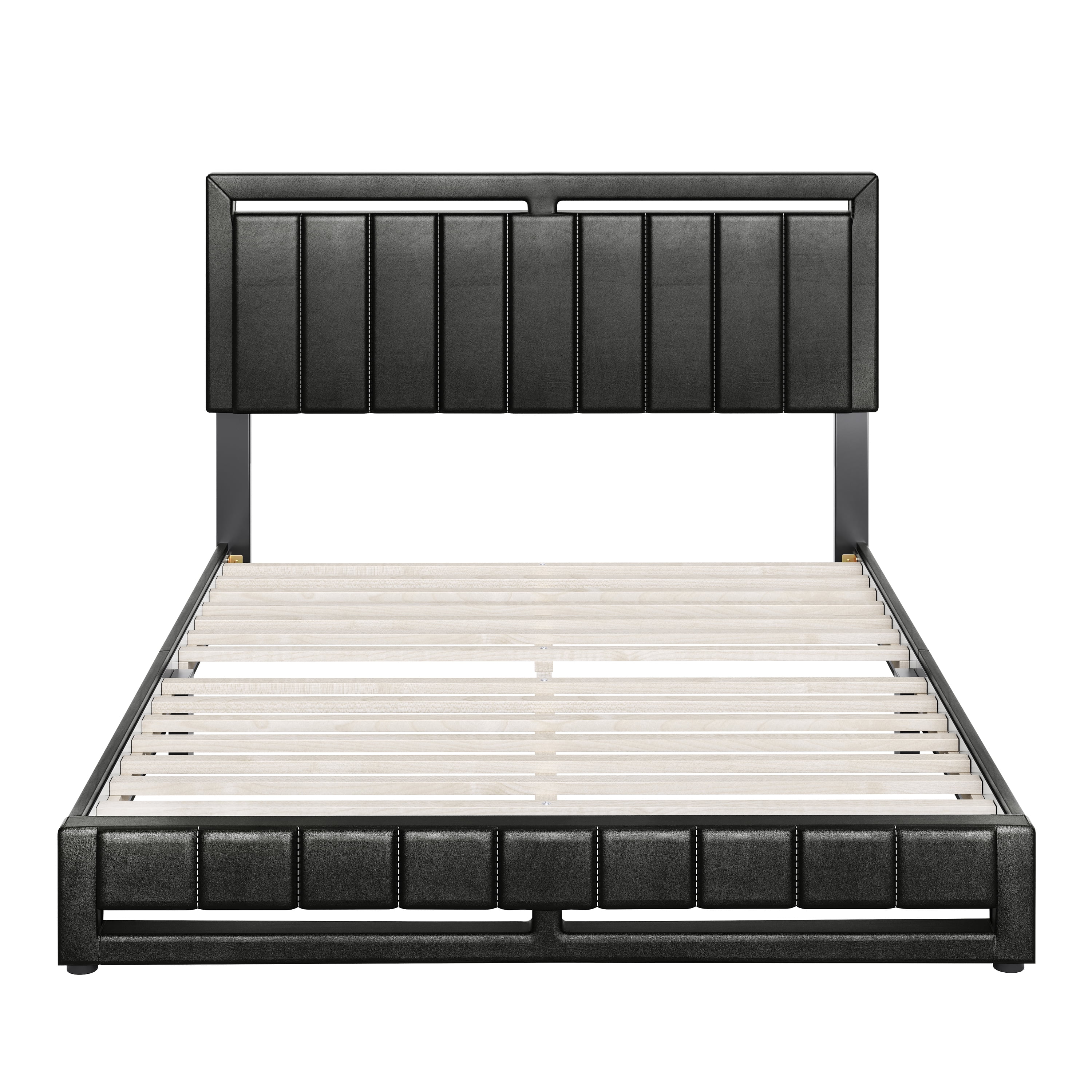 Boyd Sleep Beaumont Black Faux Leather Full Size Fully Upholstered Platform Bed Frame with Adjustable Headboard
