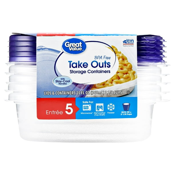 Great Value Take Outs 25 fl oz Storage Containers, 5 count Walmart