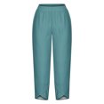 thumbnail image 4 of Diufon Womens Plus Size Pants Solid Color Wide Leg Pants Casual Linen Capris Pants with Pockets, 4 of 5