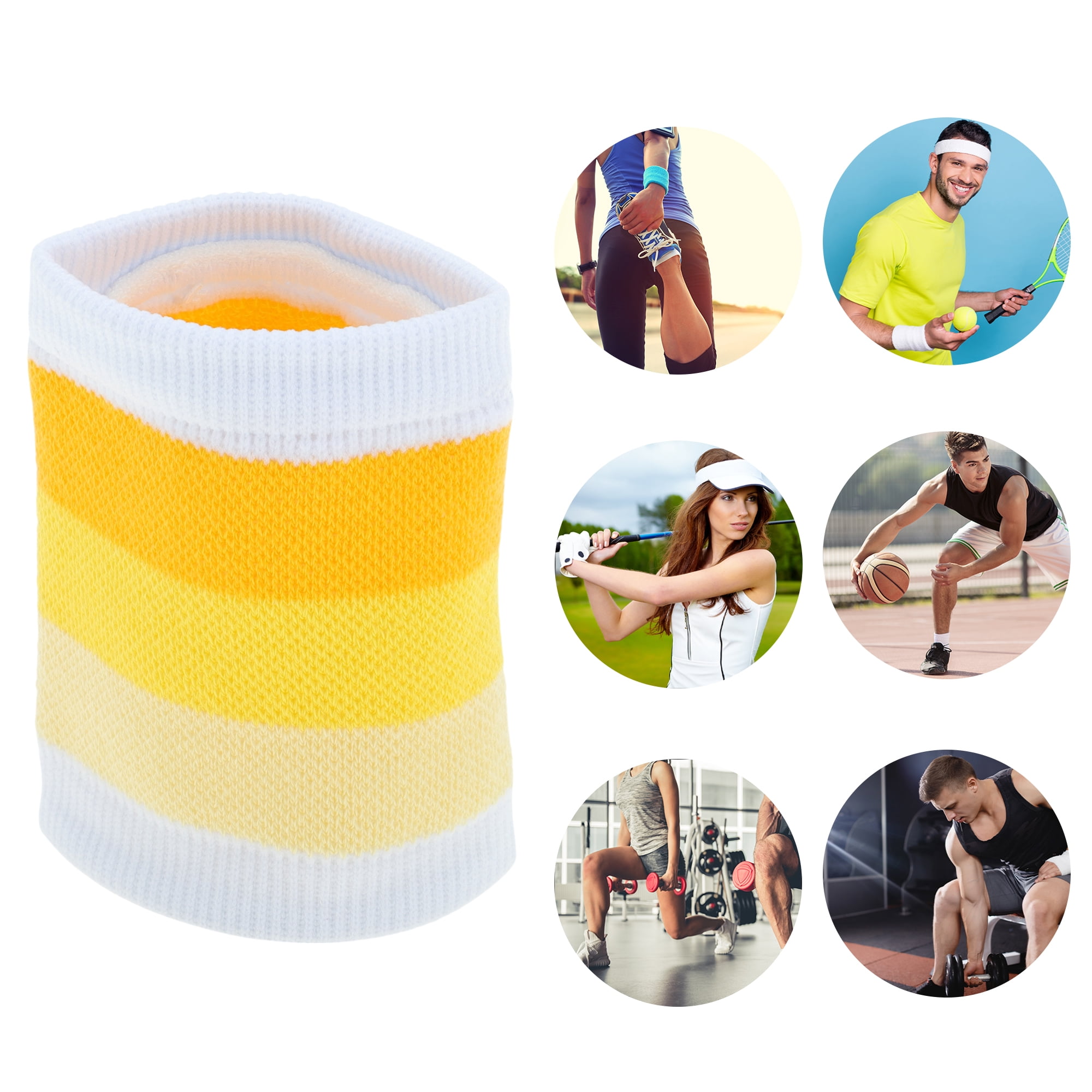 Unique Bargains Durable Breathable Wrist Sweatbands Comfortable 1 Pc White Yellow