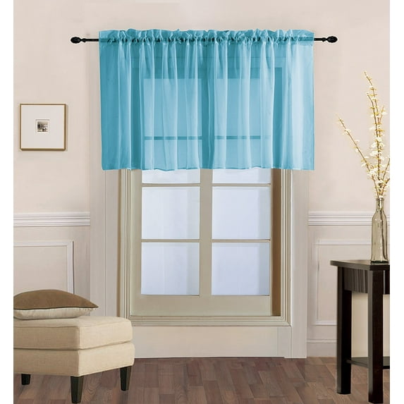 Decotex 1 Piece Elegant Solid Sheer Window Curtain Panels Treatment Drapes (55" X 36", Turquoise)