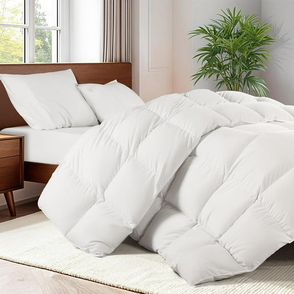 75% Canadian Goose Down Comforter King Size, Ultra Soft 100% Cotton Fabric, 850 Fill Power All Season Duvet Insert, Hotel Luxury Bedding Comforters (White,106