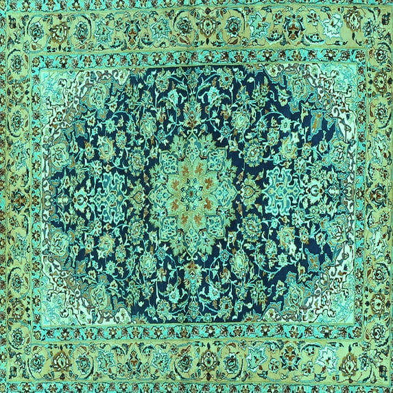 Ahgly Company Indoor Square Persian Turquoise Blue Traditional Area Rugs, 6' Square