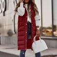 thumbnail image 4 of Erwazi Womens Puffer Vest Winter Hooded Sleeveless Button Long Puffy Jacket Warm Thick Quilted Coats with Pockets, 4 of 8