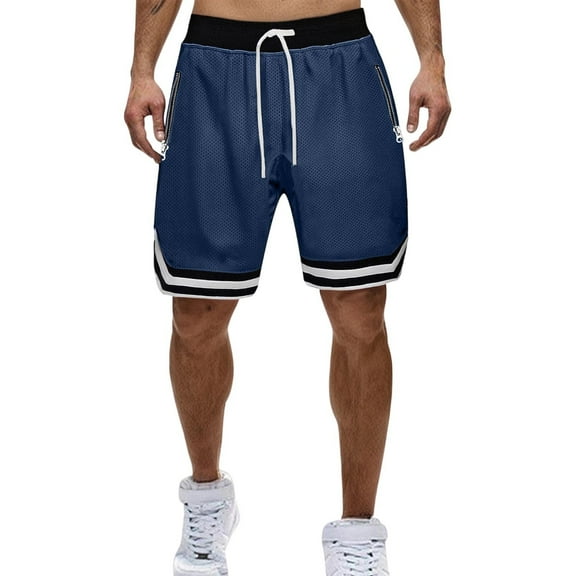Gfyviroh Men's Athletic Shorts Comfortable Breathable Big and Tall Shorts Drawstring Patchwork Workout Running Shorts with Zip Pockets