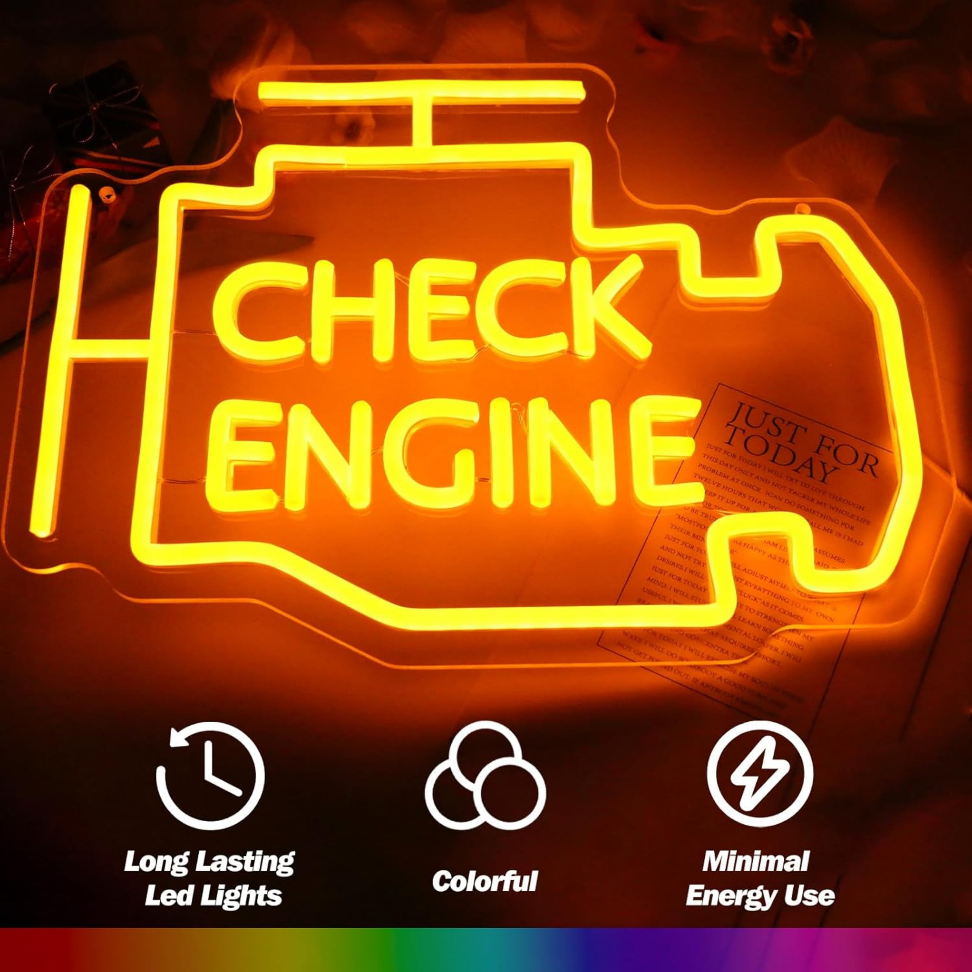 UPONRAY Check Engine Neon Signs, 13.7'*10' Dimmable & USB-Powered LED Neon Light, Stylish Wall Decor for Man Cave, Garage, Workshop(LED Strip Letters)