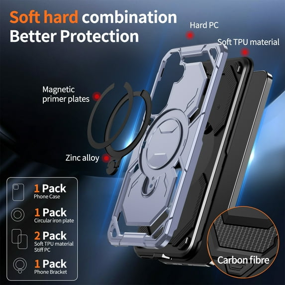 Armor Designed for Samsung Galaxy S25 Magnetic Case, Rugged Shockproof, with 360 Rotate Ring Kickstand, Hard Anti-Drop Heavy Duty Protection Hybrid Phone Cover for Galaxy S25, Lightpurple