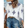thumbnail image 4 of Women'S Casual V Neck Floral Print Chiffon Blouses 3/4 Sleeve Boho Summer Tops Shirts Blue L, 4 of 8
