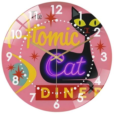 Decorative Clocks: Atomic Black Cat Glass Wall Clock ,Spooky Black Cat Decor Wall Clock for Homes, Bars, Offices, Man Caves, Garages, And Living Rooms. Style 12×12inch(30×30cm)