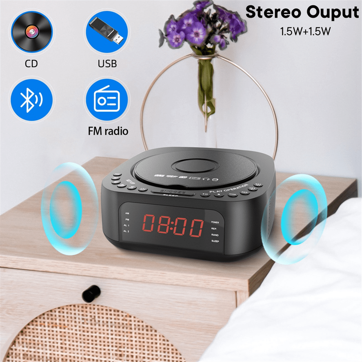 Protable DVD Player VCD Player FM Alarm Clock Radio Bluetooth Speaker Music Player Home CD Player US Plug