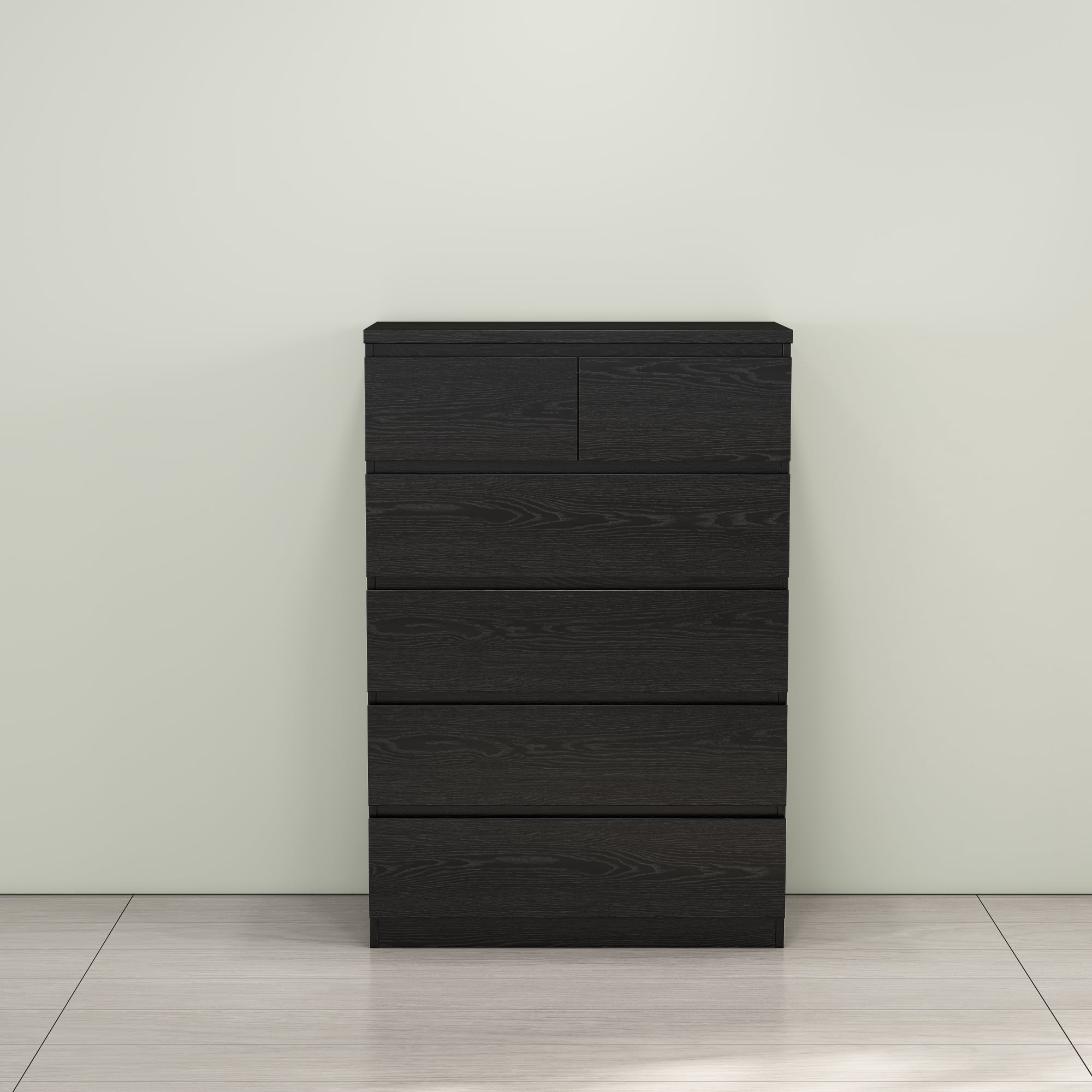 Leumius 6-Drawer Dresser for Bedroom,Modern Handle-Free Chest of Drawers with 2 Small & 4 Large Drawers,Minimalist Storage Cabinet for Living Room,Closet,Black