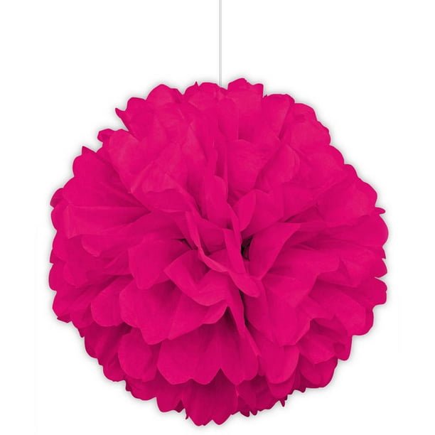 Tissue Paper Pom Pom, Neon Pink, 16 in, 1ct