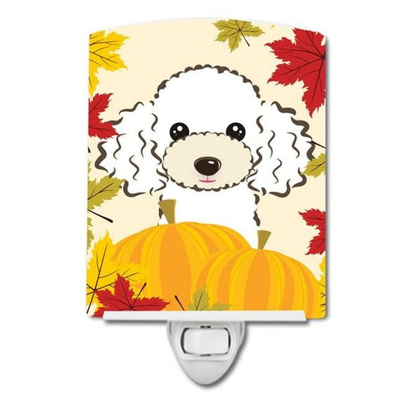 Caroline's Treasures BB2063CNL White Poodle Thanksgiving Ceramic Night Light, 6x4x3", multicolor