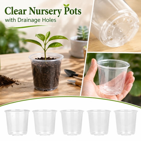 4 Inch Clear Plastic Plant Pot, Clear Nursery Pots with Drainage, Root Starter for Plant Cuttings, Seed Starting Pots, Transparent Smooth-Sided Plastic Construction Ideal for