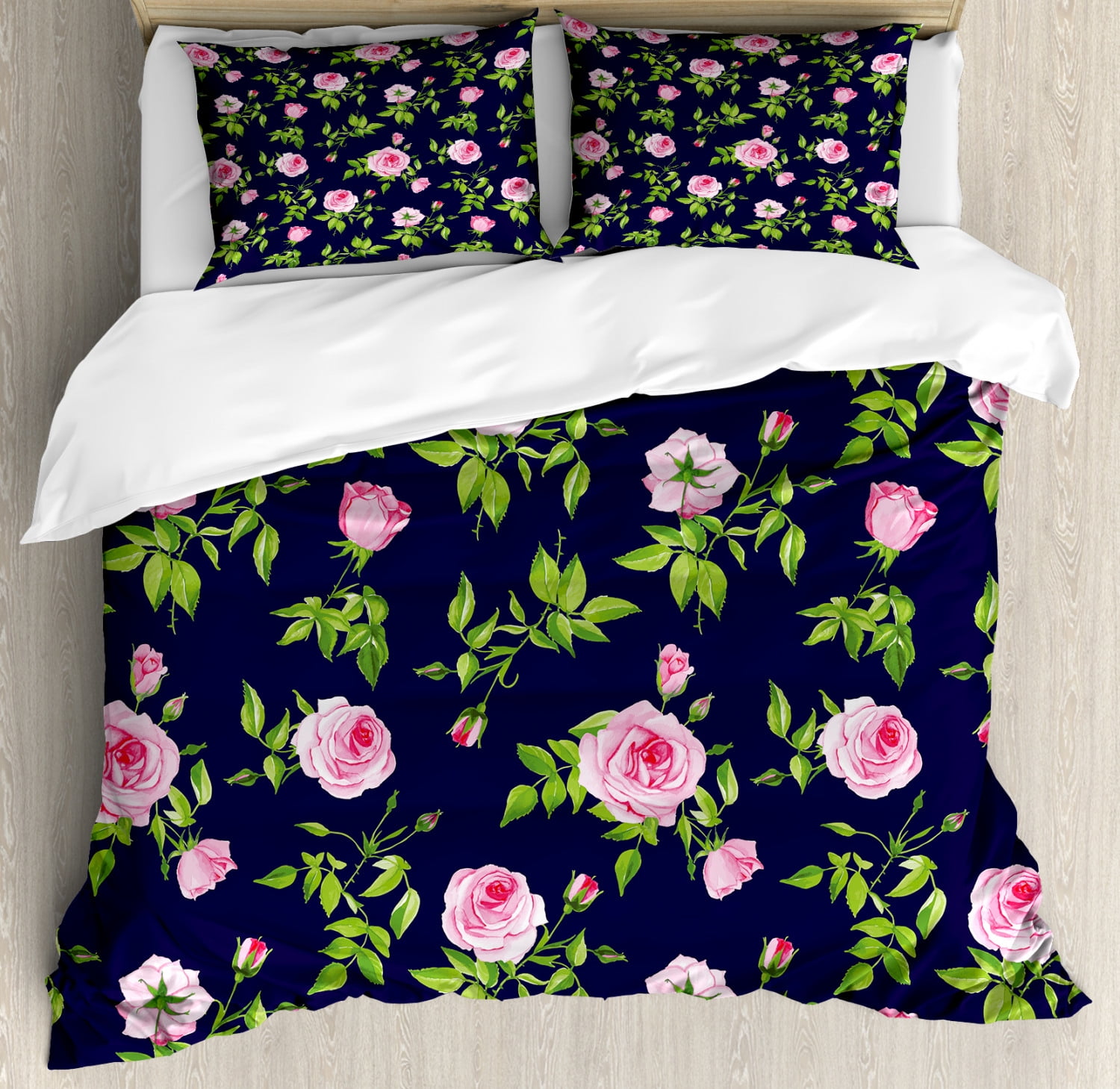 navy and pink bedding