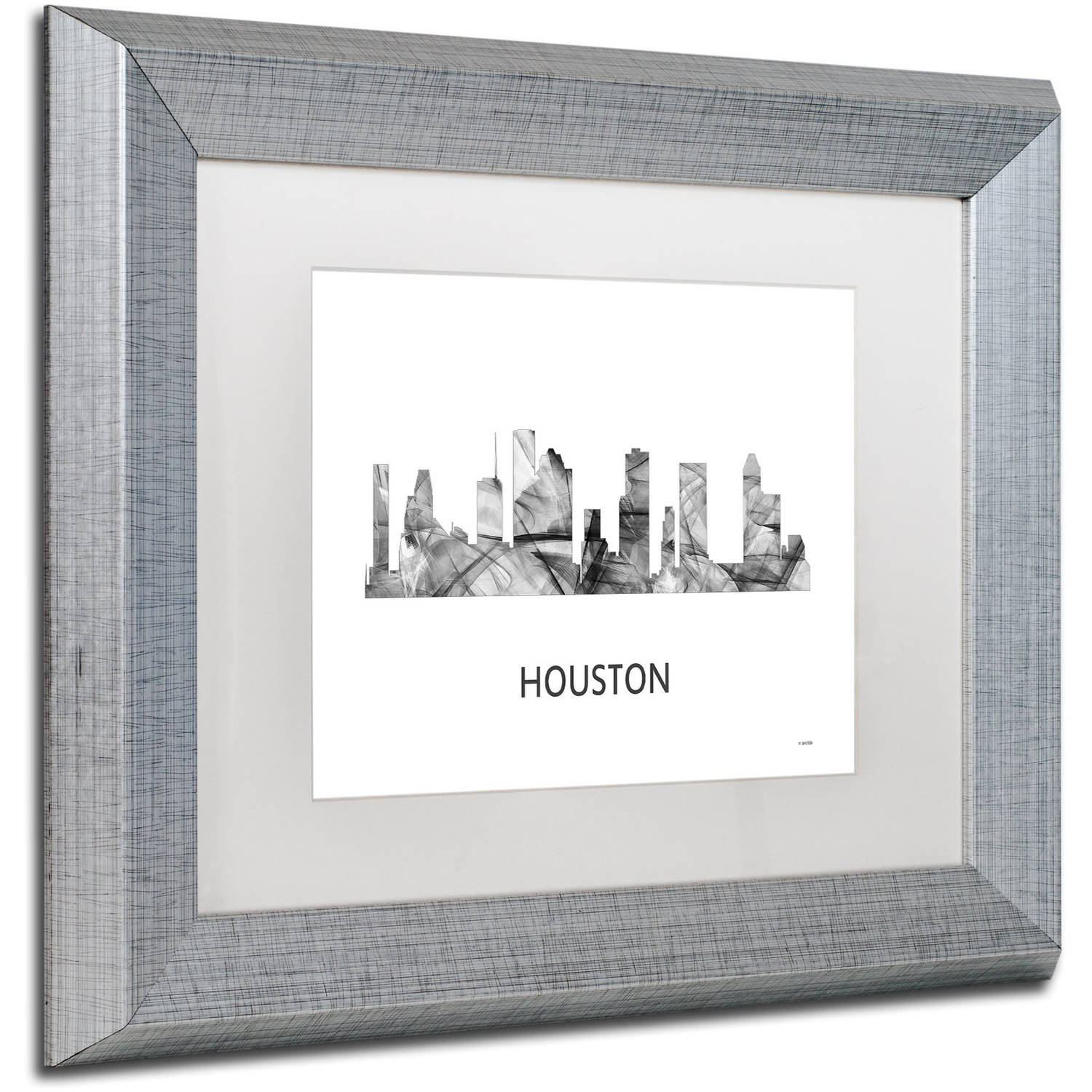 Trademark Fine Art 'Houston Texas Skyline WB-BW' Canvas Art by Marlene Watson, White Matte, Silver Frame