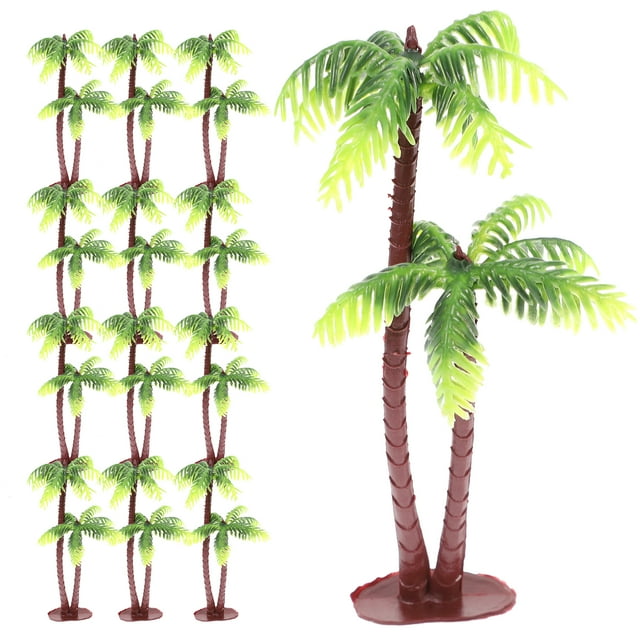 KAKOWELY 24PCS Simulation Coconut Tree Decor Fish Tank Landscape Decoration Realistic Coconut Tree Photo Props Mini Plastic Coconut Tree Ornament Green,5.12"X3.15"X0.2"