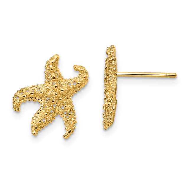 14k Yellow Gold Starfish Stud Earrings Animal Sea Life
