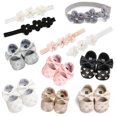 thumbnail image 2 of Walkers Zapatos Con Lazo De Princesa Para Bebés Niñas Con Diadema Conjunto De Primeros Caminantes Recién Nacido Prewalker Suave Antideslizante Suela Zapato 0-18 Meses, 2 of 4
