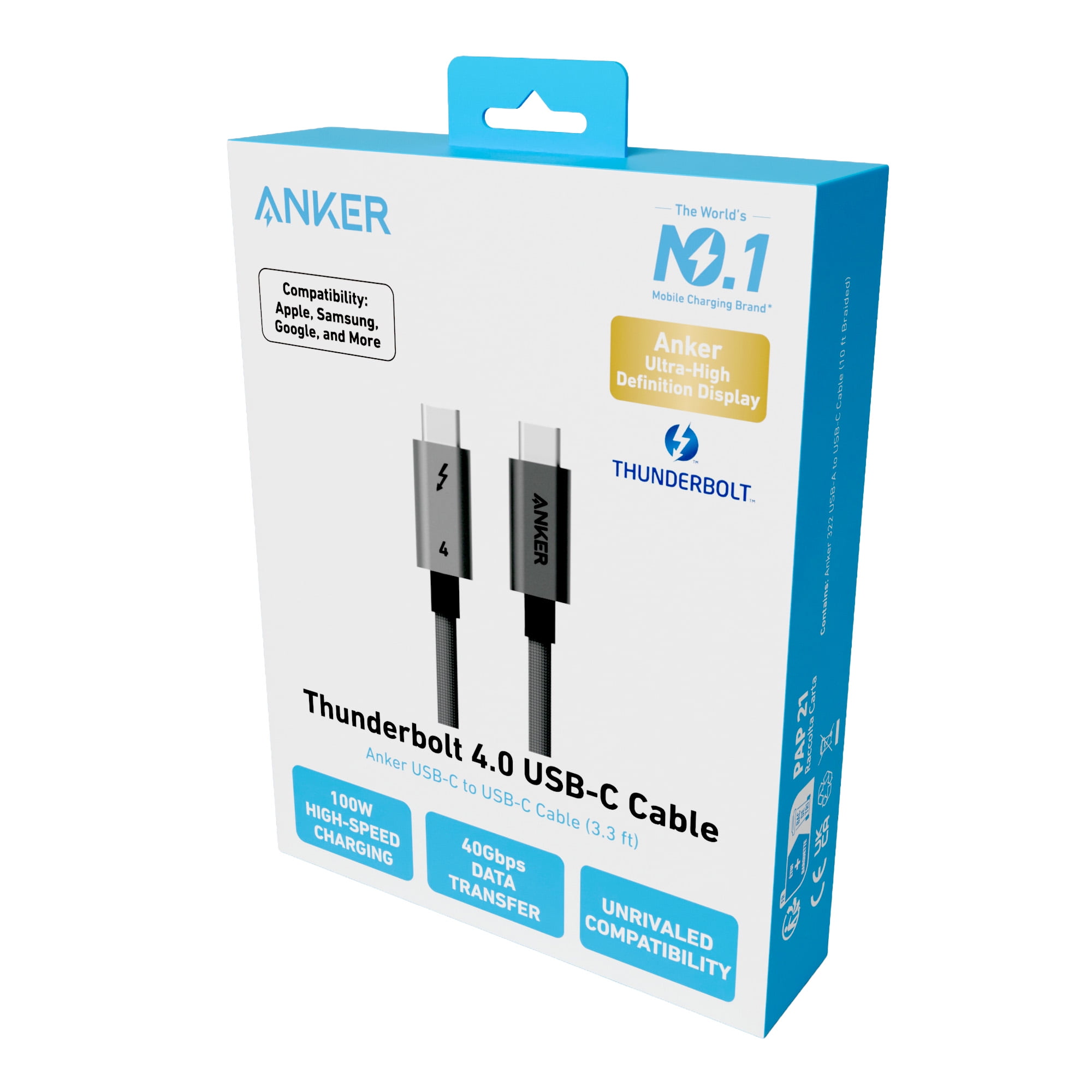 Anker USB-C Thunderbolt 4 100W ケーブル Anker Iphone Charger Thunderbolt Anker USB C Cable, Thunderbolt 4