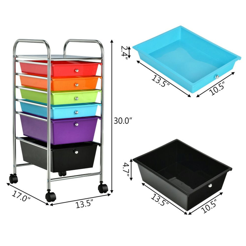 Spaco 6 Drawers Rolling Storage Cart Organizer-Multicolor, Craft Organizers and Storage, Multipurpose Organizer Cart for Home, Office, School